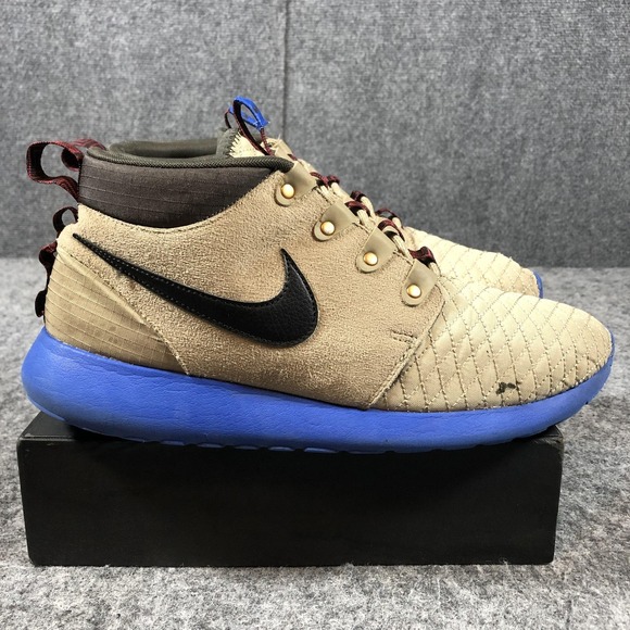 Nike Roshe Run Mid Sneaker Boot Shoes Mens Size 9.5 Beige Blue Suede 615601-200 - Picture 6 of 16